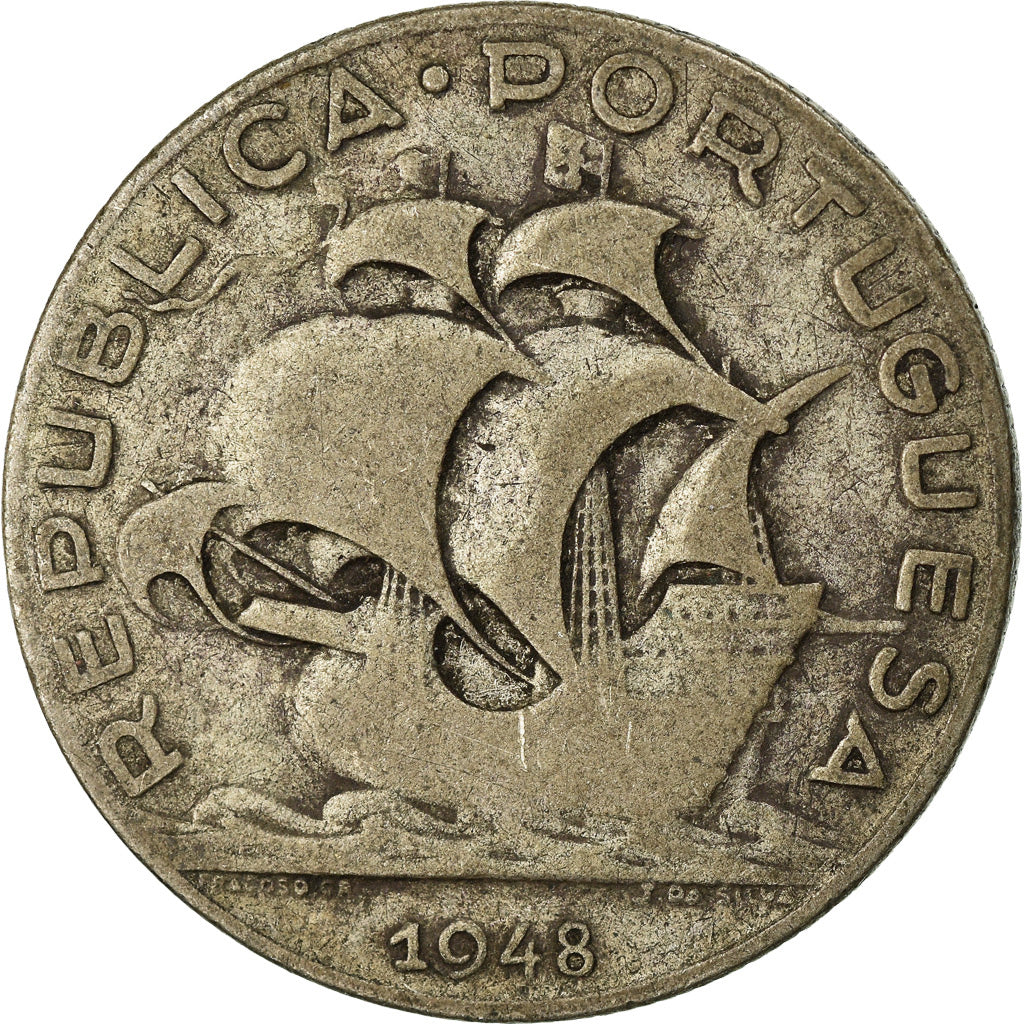 Coin, Portugal, 5 Escudos, 1948, VF(20-25), Silver, KM:581