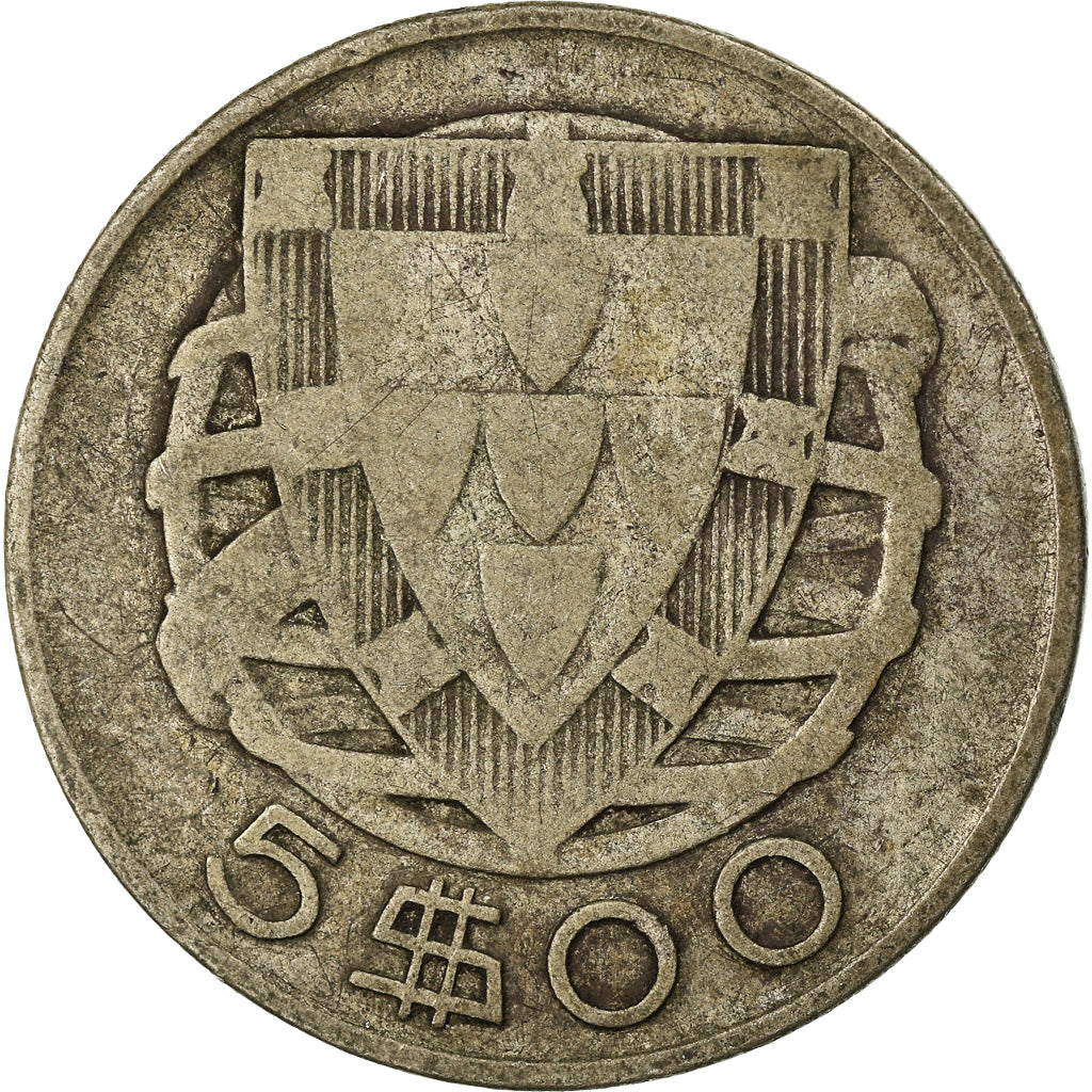 Coin, Portugal, 5 Escudos, 1948, VF(20-25), Silver, KM:581