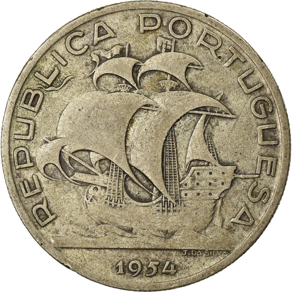 Coin, Portugal, 10 Escudos, 1954, VF(20-25), Silver, KM:586