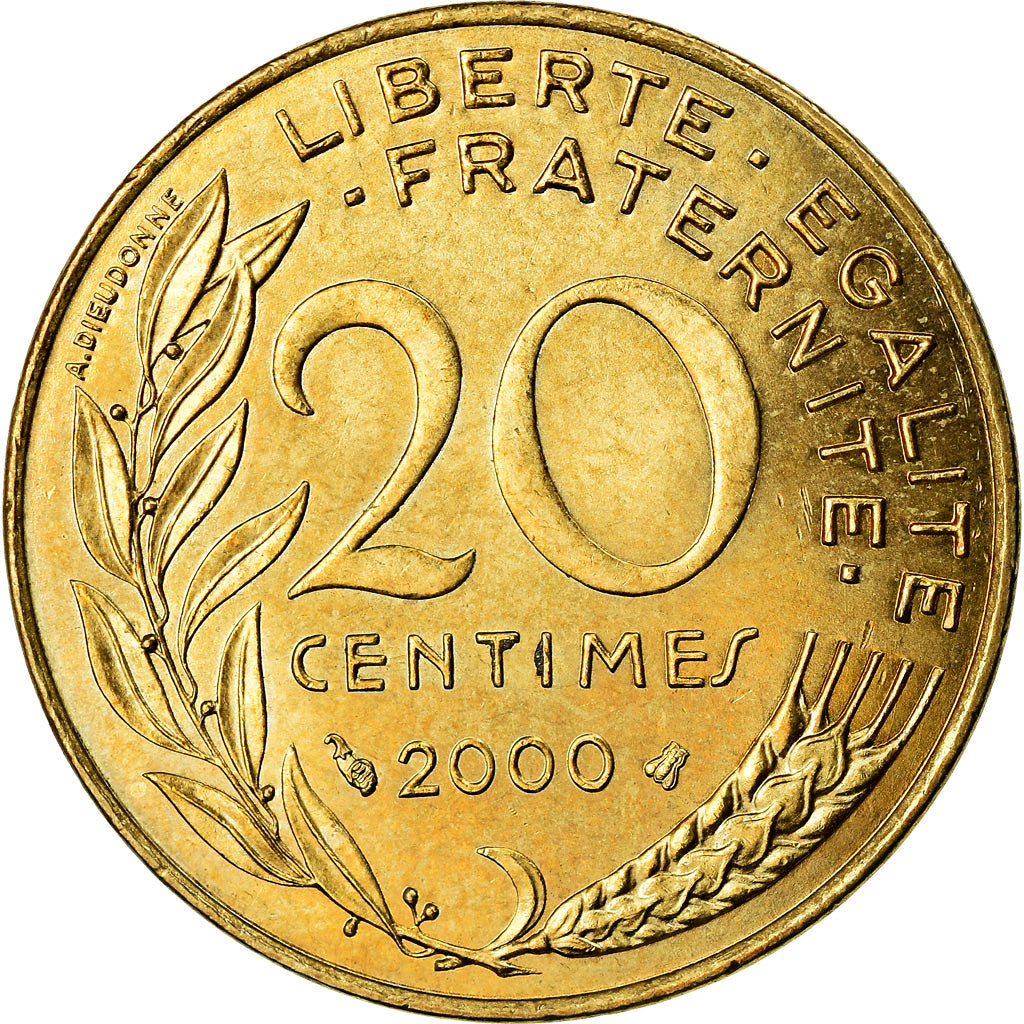Coin, France, Marianne, 20 Centimes, 2000, Paris, MS(60-62), Aluminum-Bronze