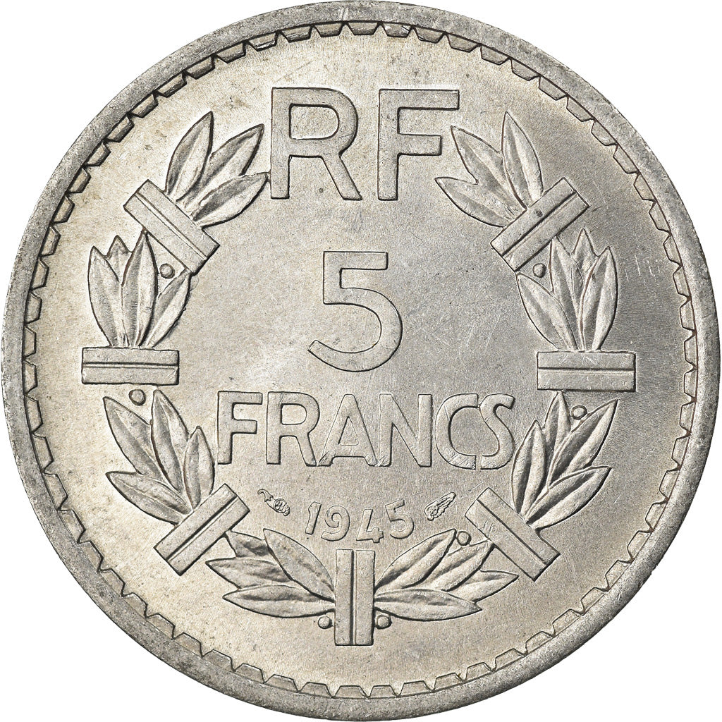 Moneda, Francia, 5 Francs, 1945, Paris, MBC+, Aluminio, KM:PE311, Gadoury:766