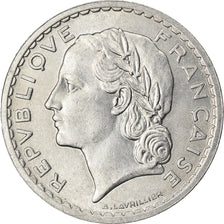 Moeda, França, Lavrillier, 5 Francs, 1948, Paris, AU(55-58), Alumínio