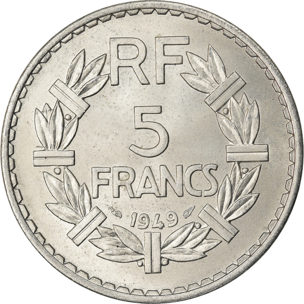 Moneta, Francja, Lavrillier, 5 Francs, 1949, Paris, AU(55-58), Aluminium