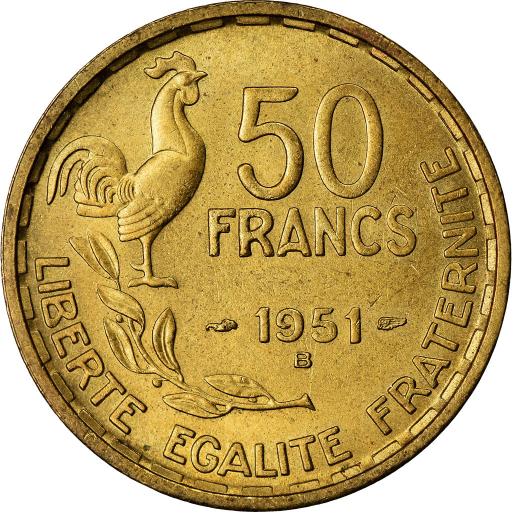 Coin, France, Guiraud, 50 Francs, 1951, Beaumont - Le Roger, EF(40-45)