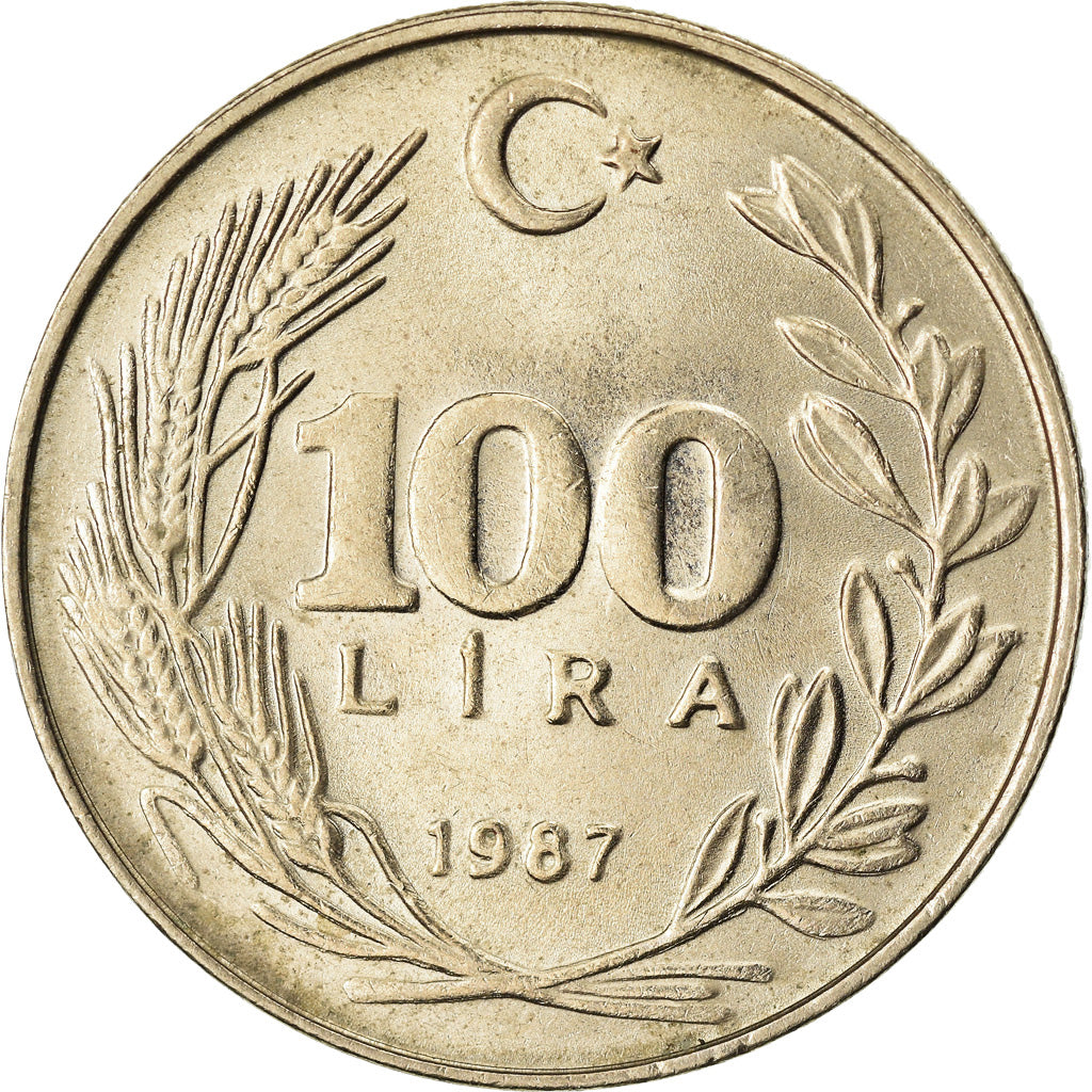 Moneta, Turcja, 100 Lira, 1987, AU(50-53), Miedź-Nikiel-Cynk, KM:967