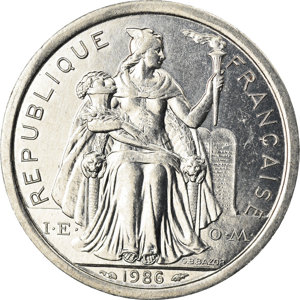Coin, French Polynesia, 2 Francs, 1986, Paris, MS(63), Aluminum, KM:10