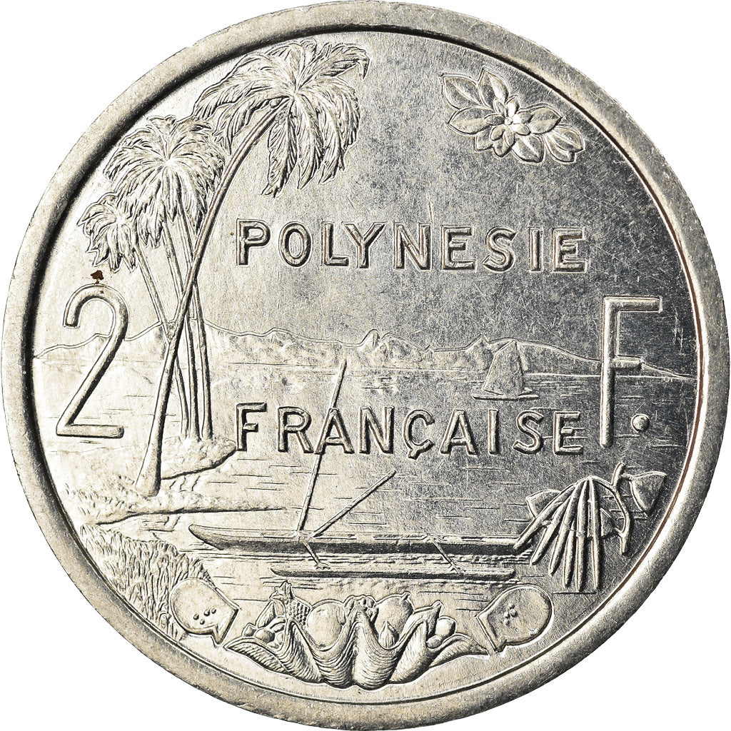 Coin, French Polynesia, 2 Francs, 1986, Paris, MS(63), Aluminum, KM:10