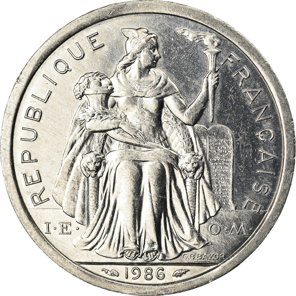 Moeda, Polinésia Francesa, 2 Francs, 1986, Paris, AU(55-58), Alumínio, KM:10