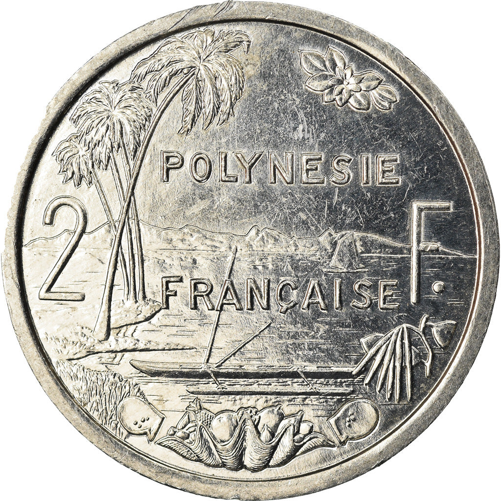 Moeda, Polinésia Francesa, 2 Francs, 1986, Paris, AU(55-58), Alumínio, KM:10