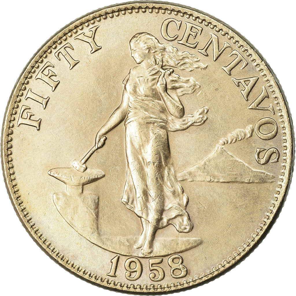 Coin, Philippines, 50 Centavos, 1958, AU(55-58), Copper-Nickel-Zinc, KM:190