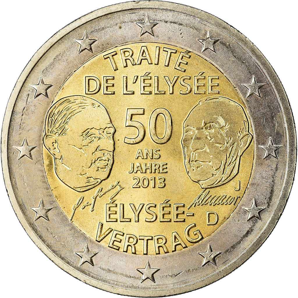 Francja, 2 Euro, Traité de l'Elysée, 2013, Paris, AU(55-58), Bimetaliczny