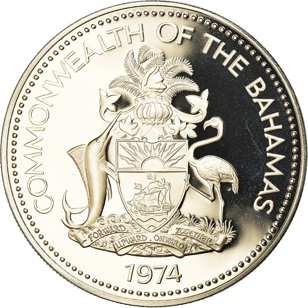 Coin, Bahamas, Elizabeth II, 5 Dollars, 1974, Franklin Mint, U.S.A., BE