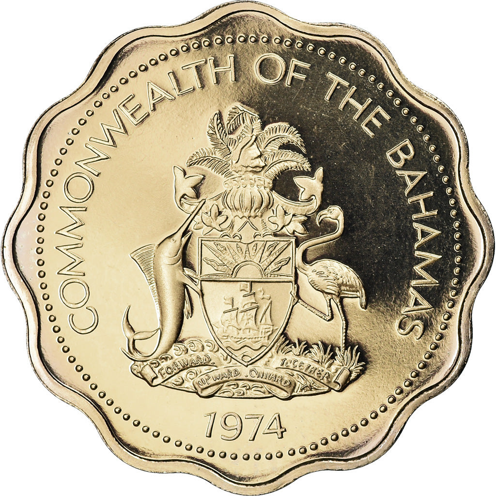 Coin, Bahamas, Elizabeth II, 10 Cents, 1974, Franklin Mint, U.S.A., BE