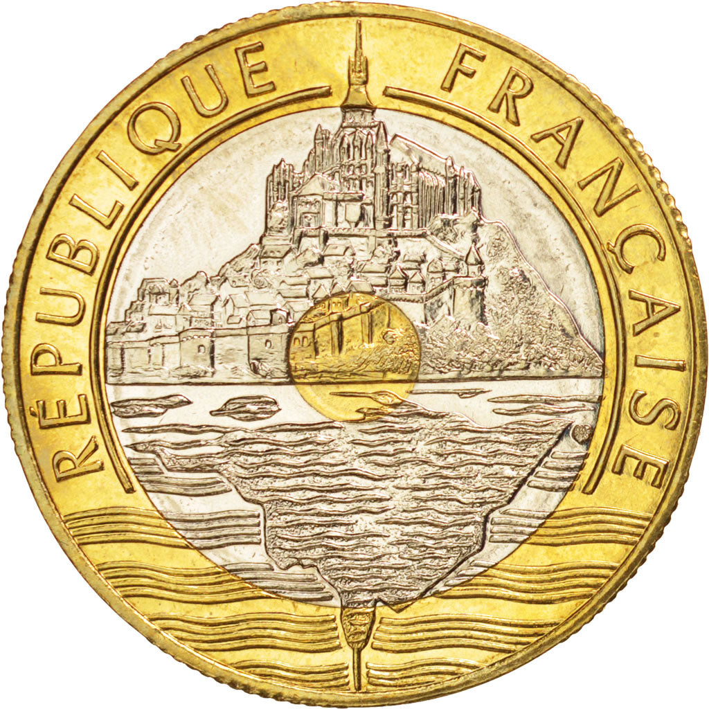 Coin, France, Mont Saint Michel, 20 Francs, 1994, MS(60-62), Tri-Metallic