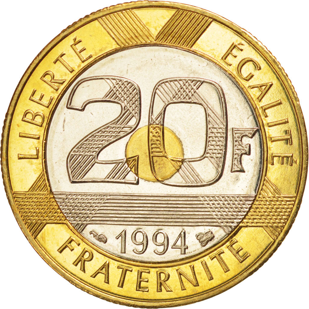 Coin, France, Mont Saint Michel, 20 Francs, 1994, MS(60-62), Tri-Metallic