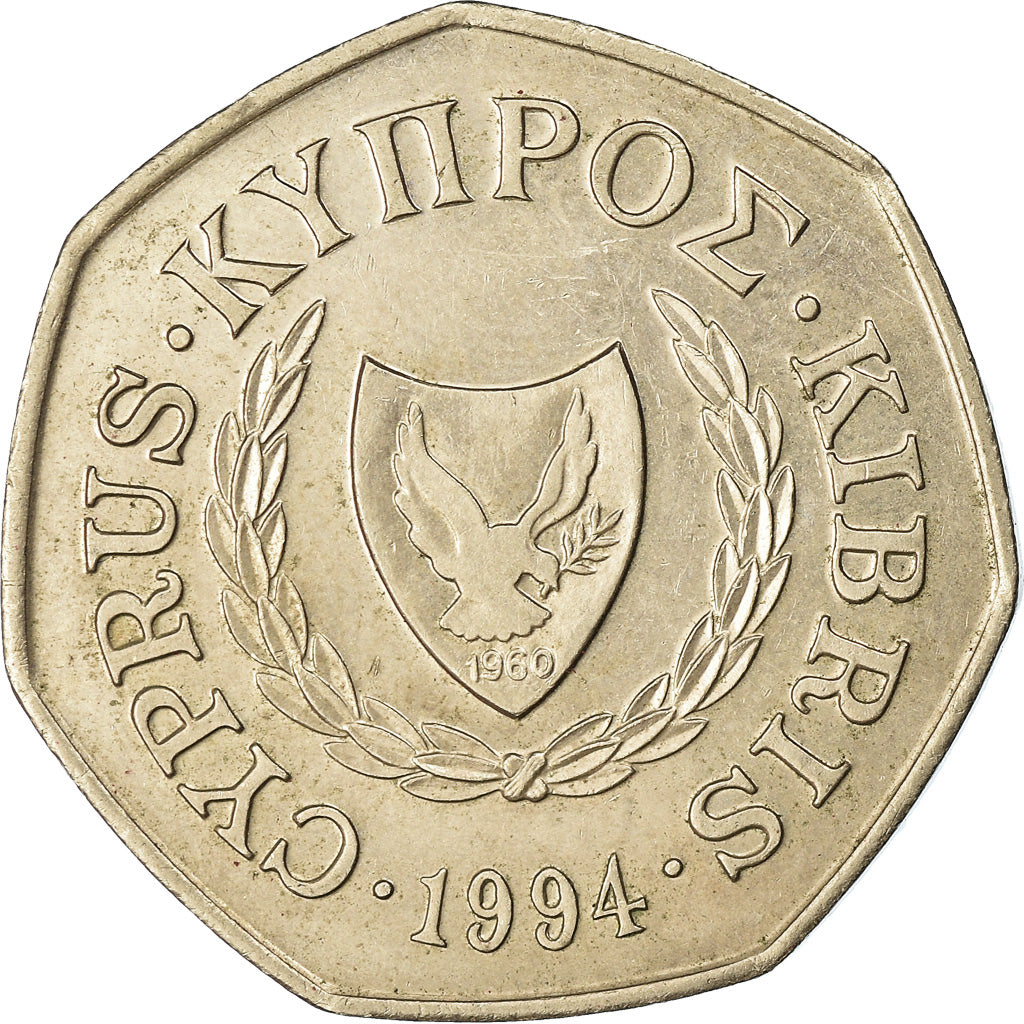 Moeda, Chipre, 50 Cents, 1994, AU(50-53), Cobre-níquel, KM:66