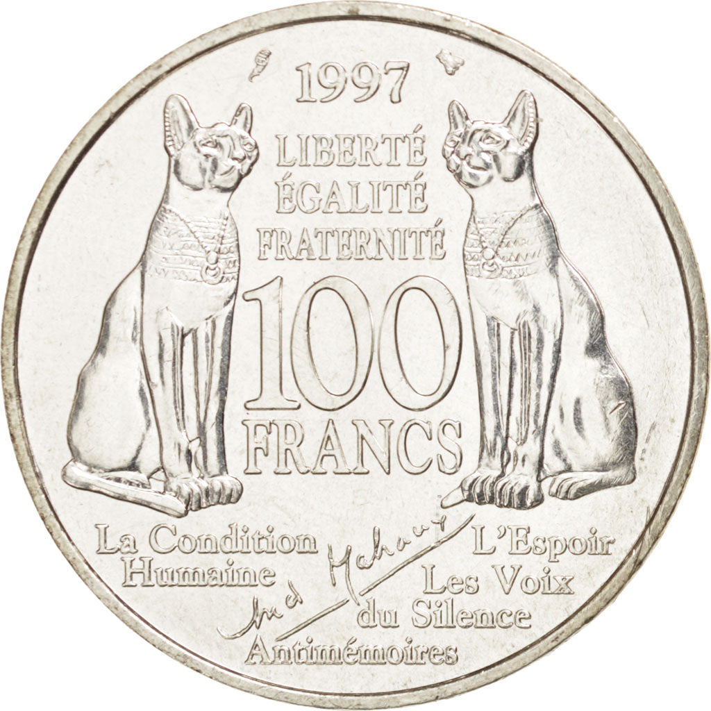 France, André Malraux, 100 Francs, 1997, MS(60-62), Silver, KM:1188, Gadoury 954