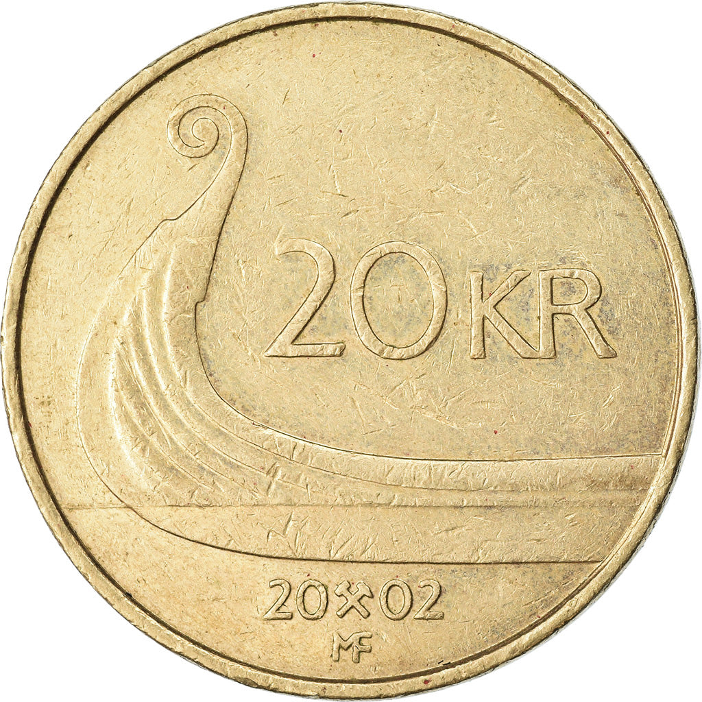 Coin, Norway, Harald V, 20 Kroner, 2002, EF(40-45), Nickel-brass, KM:453