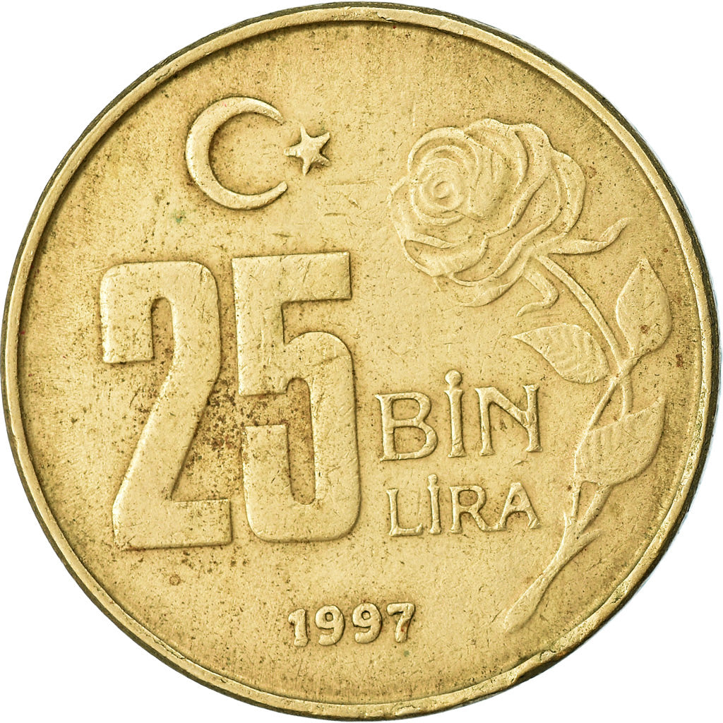 Moneta, Turcja, 25000 Lira, 25 Bin Lira, 1997, EF(40-45), Miedź-Nikiel-Cynk