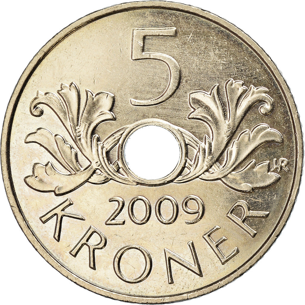 Coin, Norway, Harald V, 5 Kroner, 2009, AU(50-53), Copper-nickel, KM:463