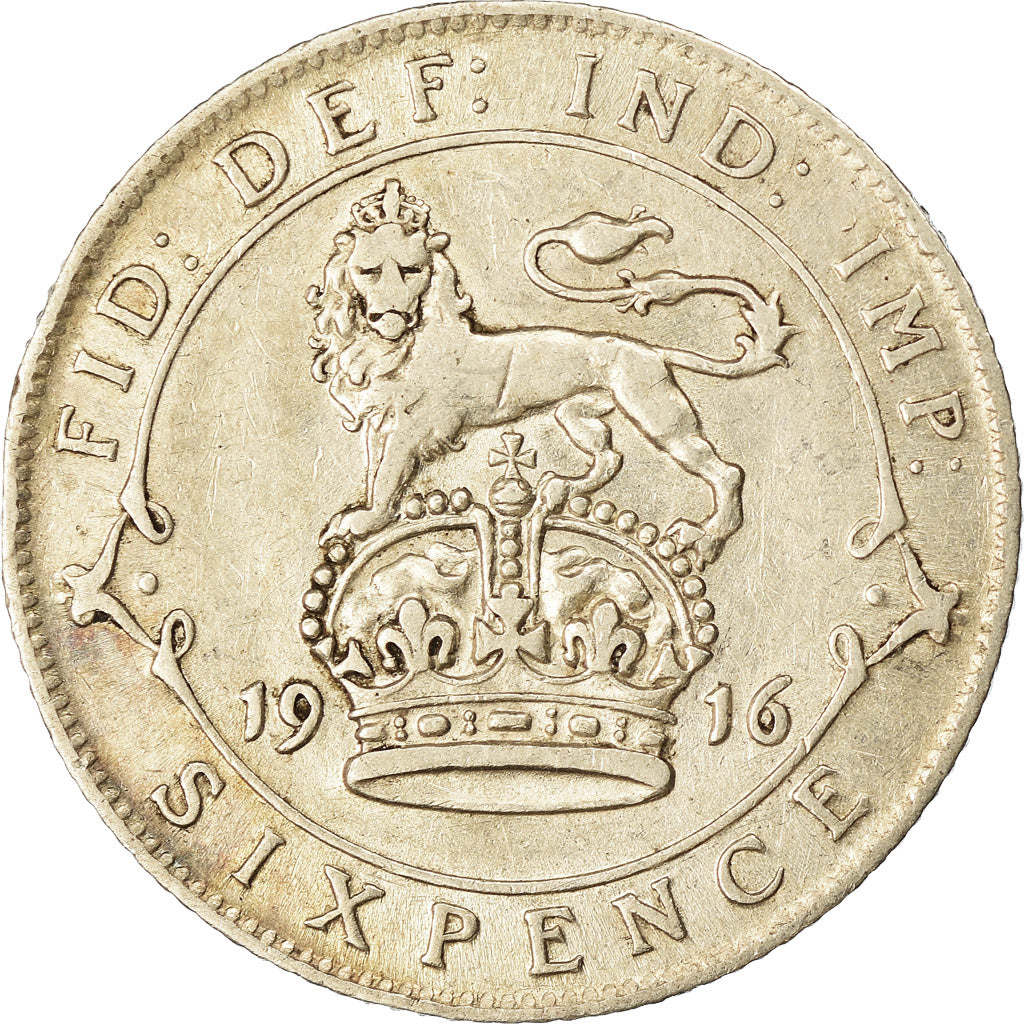 Coin, Great Britain, George V, 6 Pence, 1916, AU(50-53), Silver, KM:815