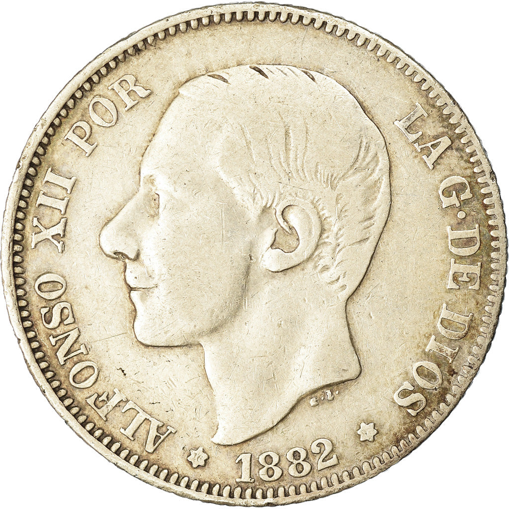 Münze, Spanien, Alfonso XII, 2 Pesetas, 1882, SS, Silber, KM:678.2