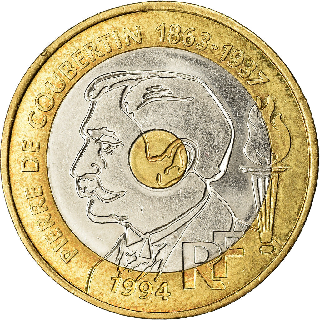 Moneta, Francia, Pierre de Coubertin, 20 Francs, 1994, SPL-, Tri-metallico