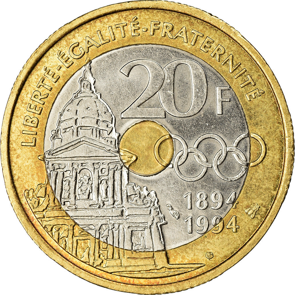 Moneta, Francia, Pierre de Coubertin, 20 Francs, 1994, SPL-, Tri-metallico