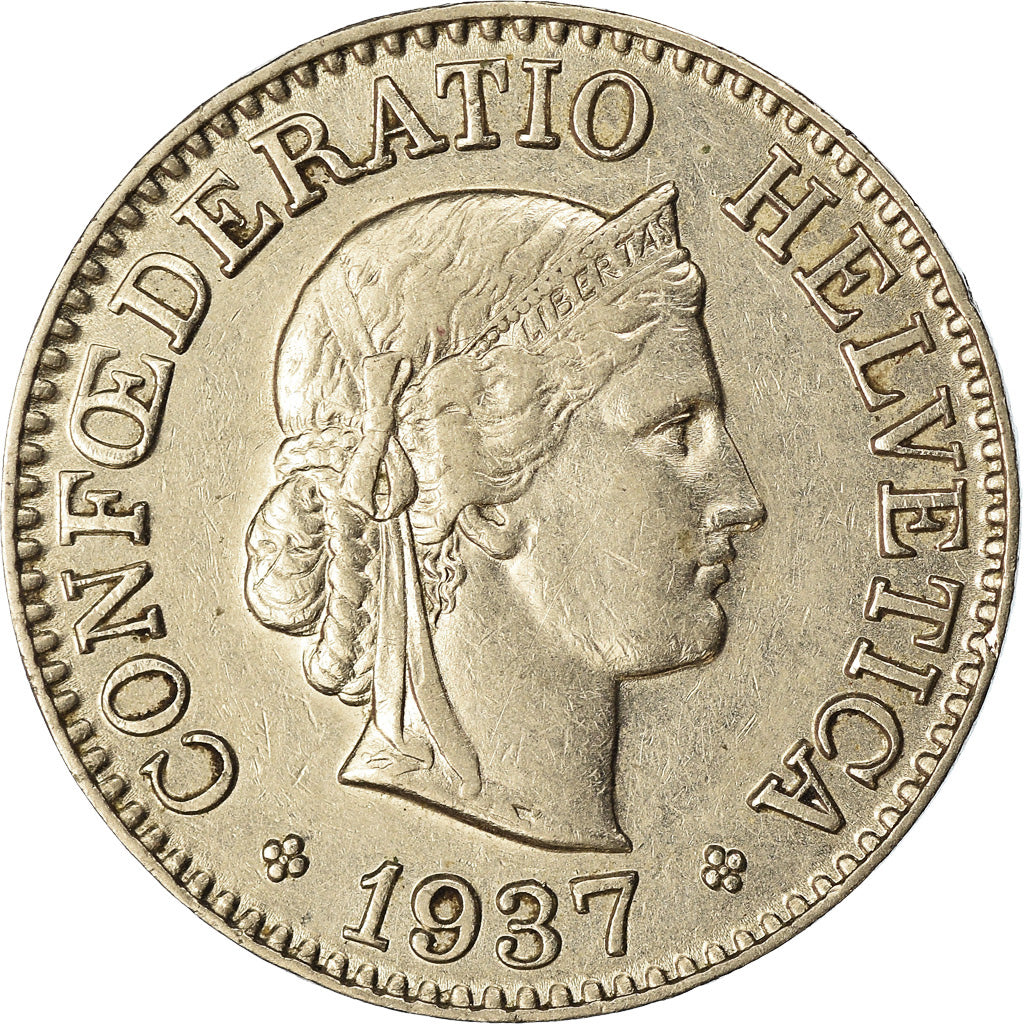 Coin, Switzerland, 10 Rappen, 1937, Bern, EF(40-45), Nickel, KM:27b