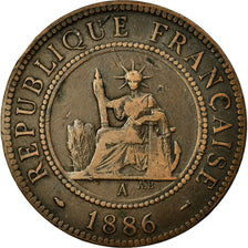 Coin, FRENCH INDO-CHINA, Cent, 1886, Paris, VF(20-25), Bronze, KM:1, Lecompte:38