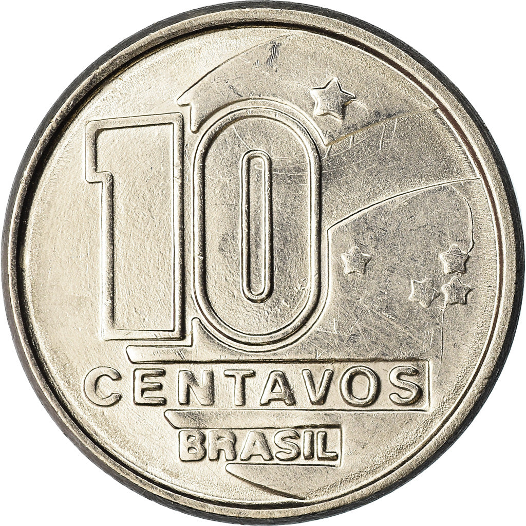 Munten, Brazilië, 10 Centavos, 1990, ZF+, Stainless Steel, KM:613