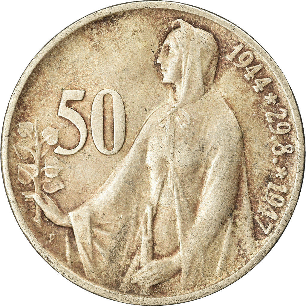 Coin, Czechoslovakia, 50 Korun, 1947, AU(50-53), Silver, KM:24