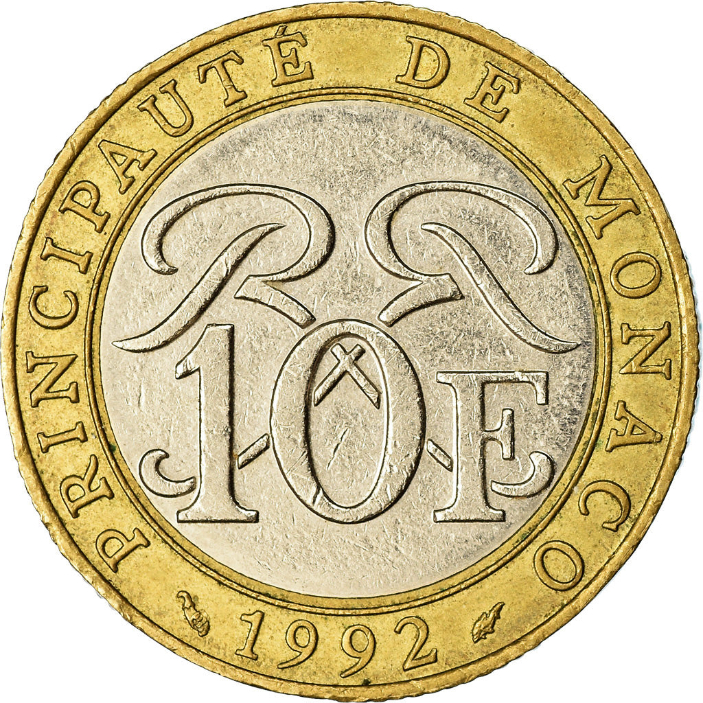 Coin, Monaco, Rainier III, 10 Francs, 1992, EF(40-45), Bi-Metallic, KM:163