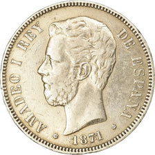 Coin, Spain, Amadeao I, 5 Pesetas, 1871, Madrid, EF(40-45), Silver, KM:666