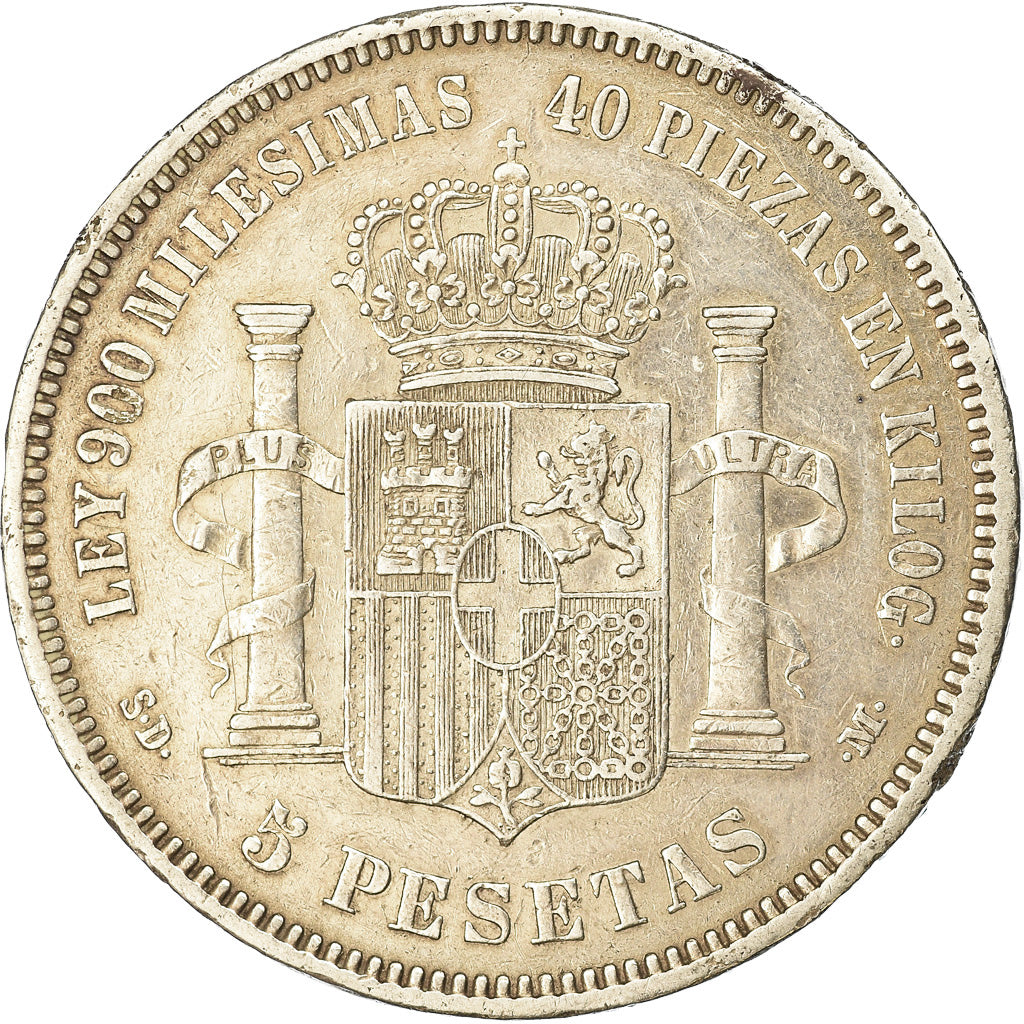 Coin, Spain, Amadeao I, 5 Pesetas, 1871, Madrid, EF(40-45), Silver, KM:666