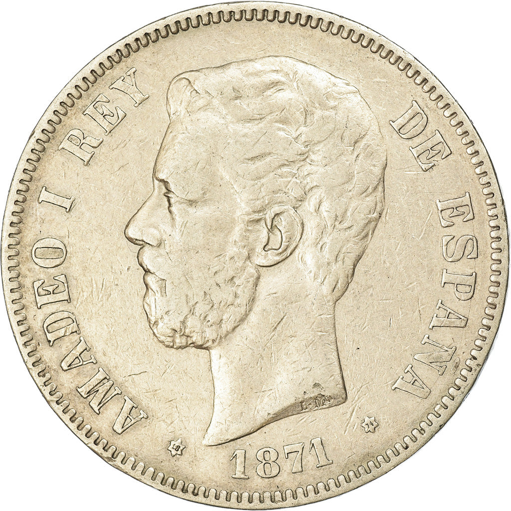 Coin, Spain, Amadeao I, 5 Pesetas, 1874, Madrid, VF(30-35), Silver, KM:666