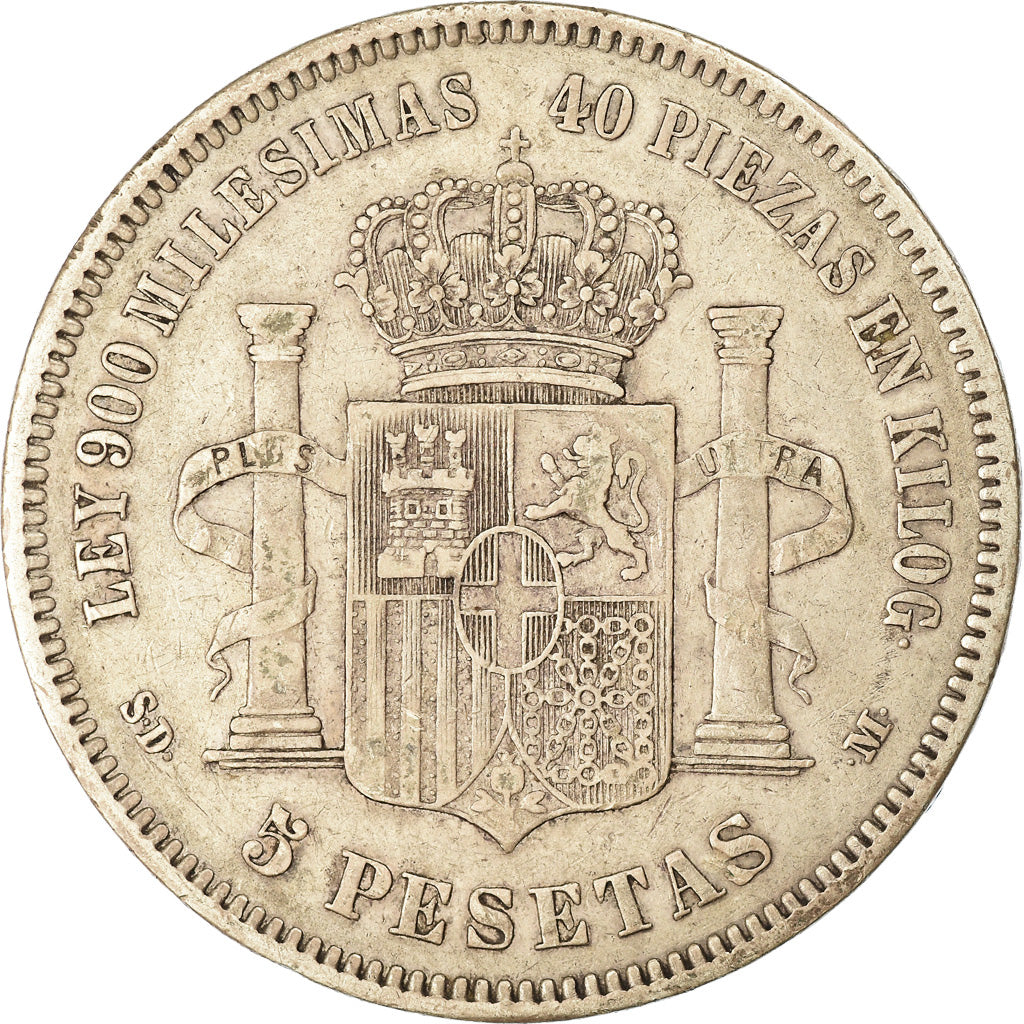 Coin, Spain, Amadeao I, 5 Pesetas, 1871, Madrid, VF(30-35), Silver, KM:666
