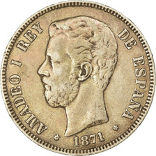 Monnaie, Espagne, Amadeao I, 5 Pesetas, 1871, Madrid, TB+, Argent, KM:666