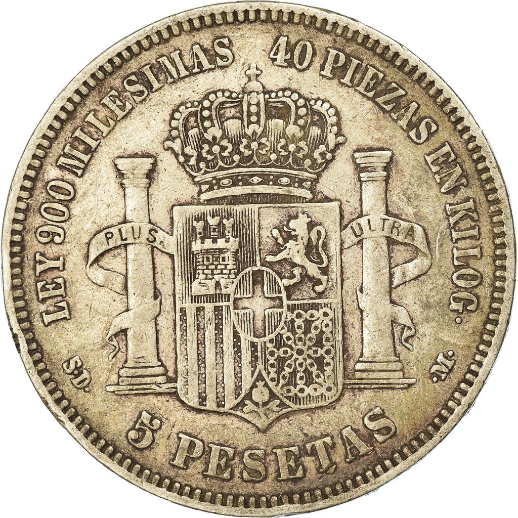 Monnaie, Espagne, Amadeao I, 5 Pesetas, 1871, Madrid, TB+, Argent, KM:666