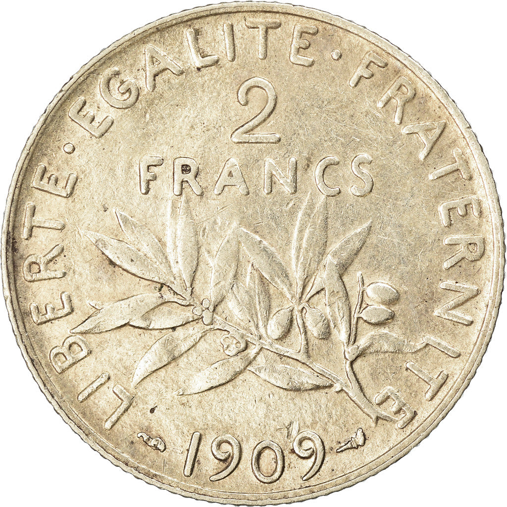 Monnaie, France, Semeuse, 2 Francs, 1909, Paris, TTB, Argent, Gadoury:532