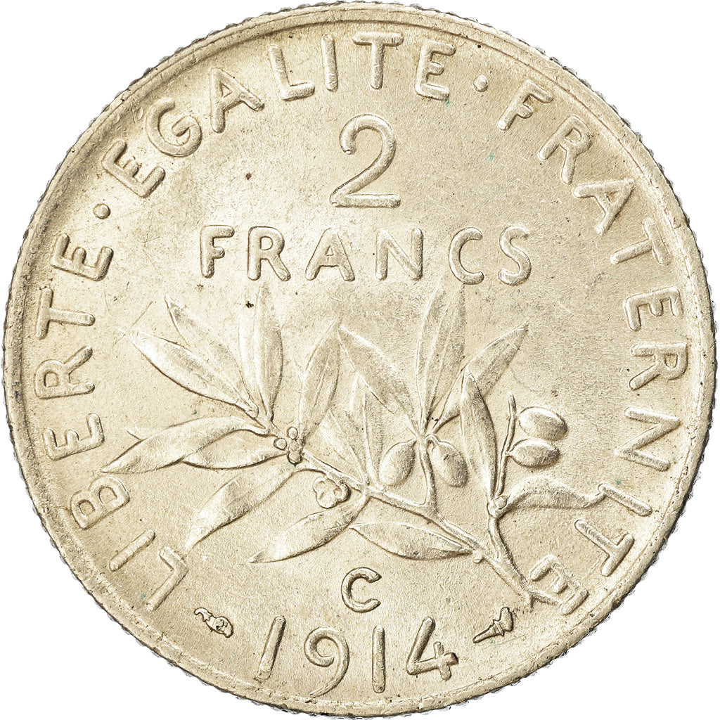 Coin, France, Semeuse, 2 Francs, 1914, Castelsarrasin, AU(50-53), Silver