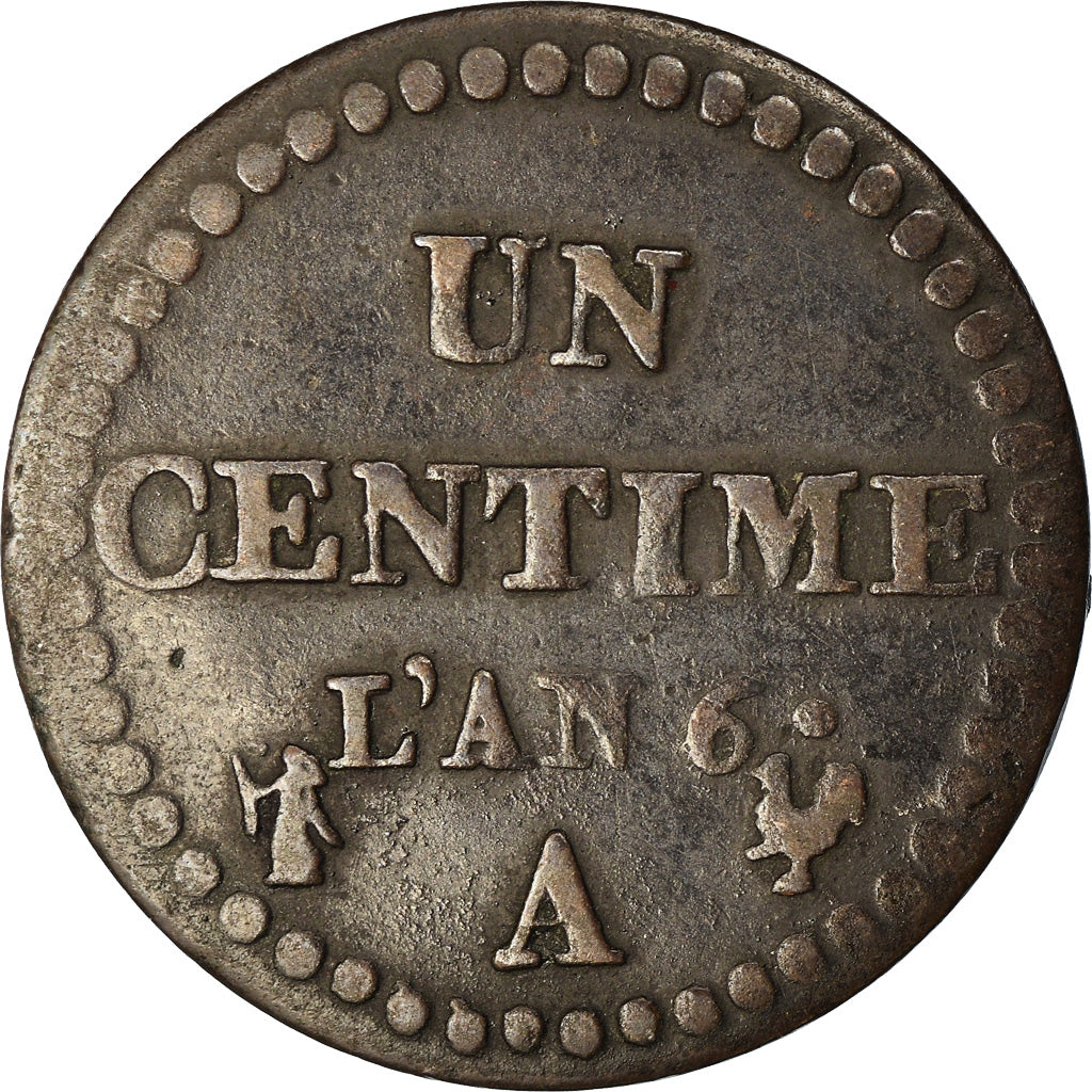Moneta, Francia, Dupré, Centime, 1797-98, Paris, L An 6, MB+, Bronzo, KM:646