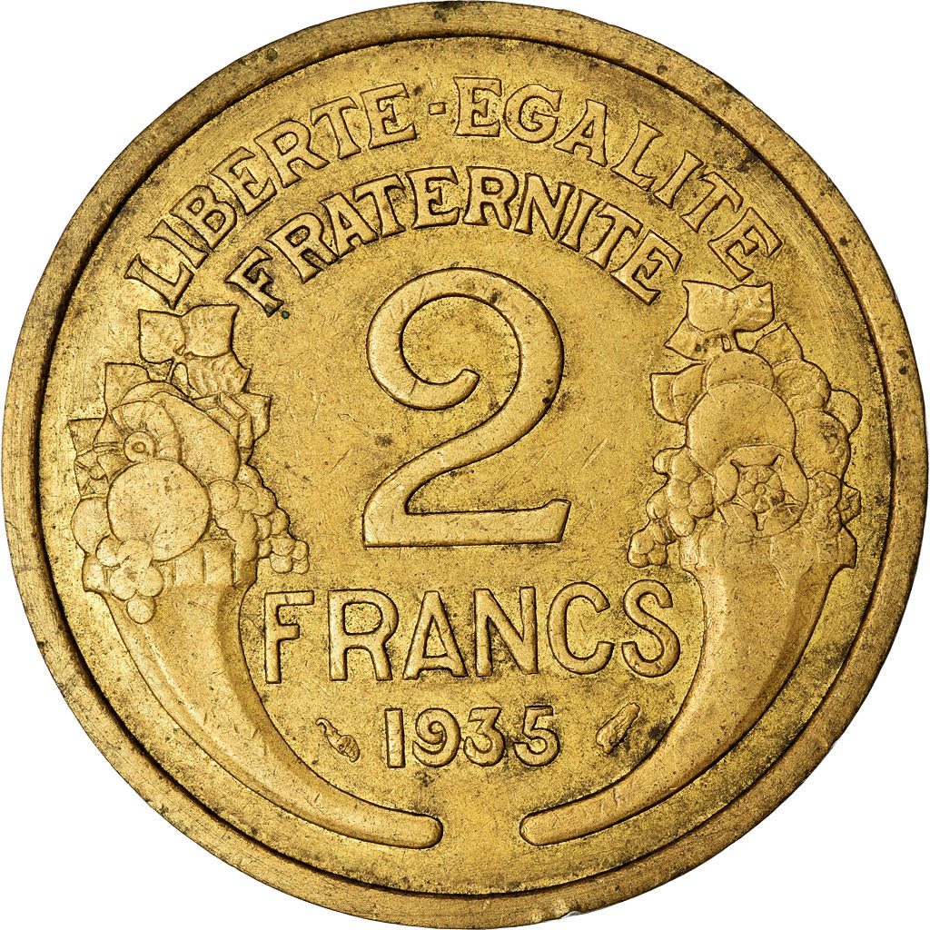 Moneda, Francia, Morlon, 2 Francs, 1935, Paris, BC+, Aluminio - bronce, KM:886