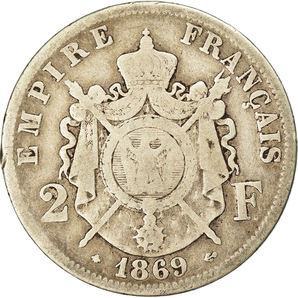 Moneta, Francia, Napoleon III, Napoléon III, 2 Francs, 1869, Paris, MB