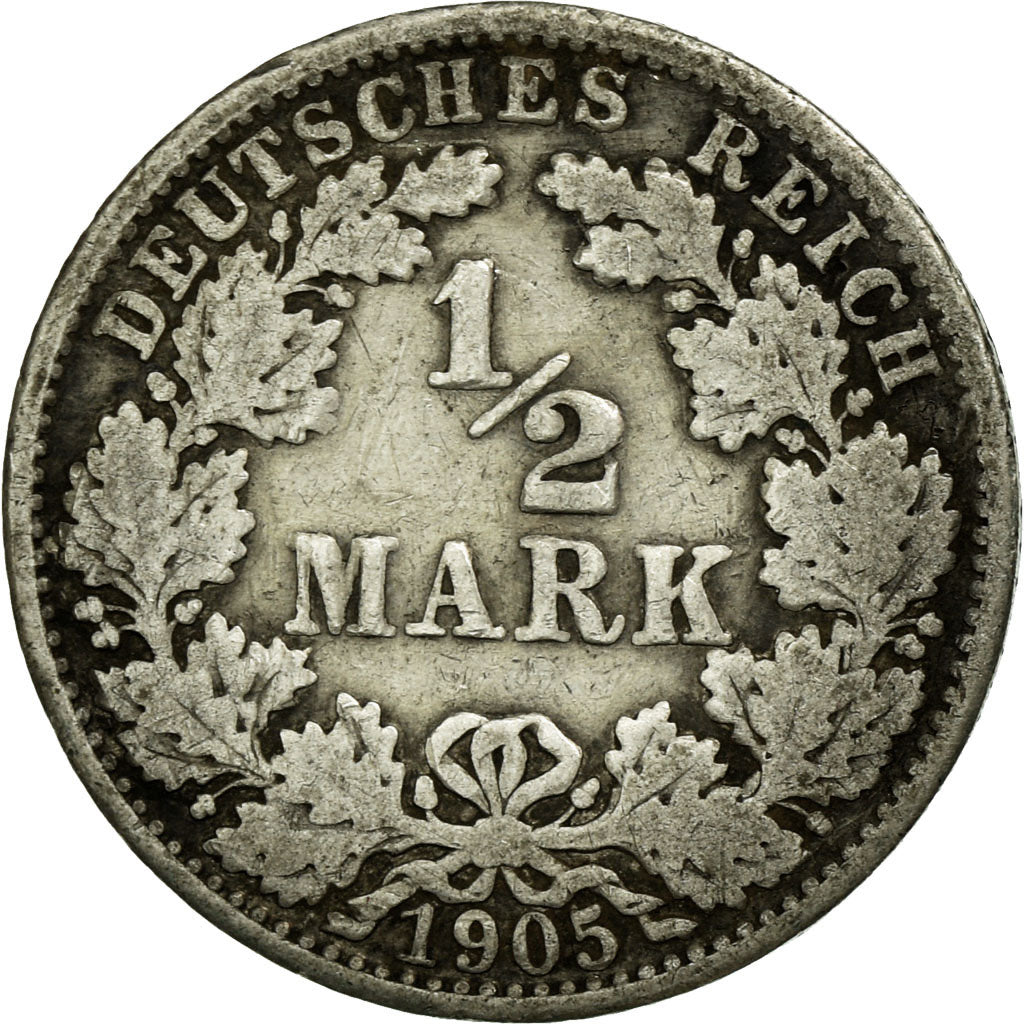 Moneta, NIEMCY - IMPERIUM, 1/2 Mark, 1905, Berlin, VF(30-35), Srebro, KM:17