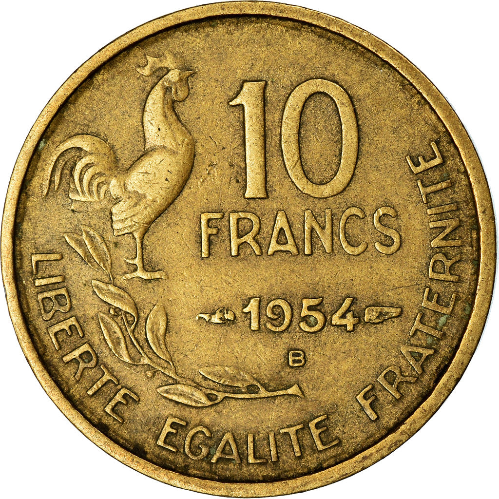 Moneta, Francia, Guiraud, 10 Francs, 1954, Beaumont - Le Roger, BB