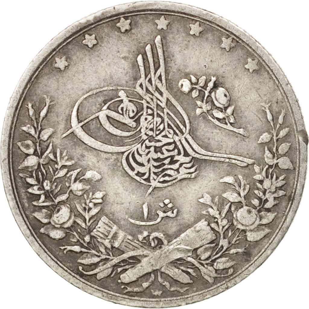Egypt, Abdul Hamid II, Qirsh, 1884, Misr, AU(50-53), Silver, KM:292