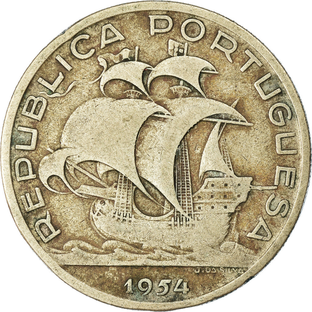 Coin, Portugal, 10 Escudos, 1954, VF(30-35), Silver, KM:586