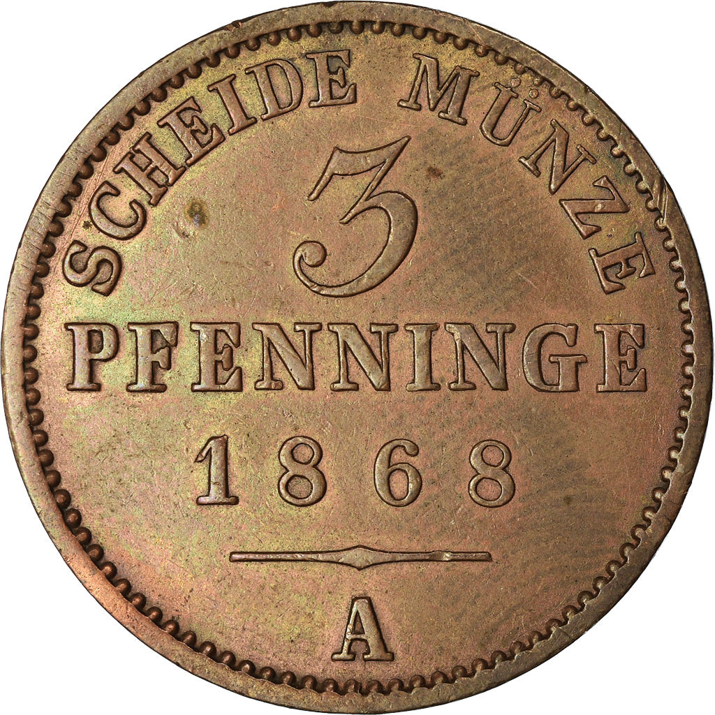 Moneta, Stati tedeschi, PRUSSIA, Wilhelm I, 3 Pfennig, 1868, Berlin, BB, Rame