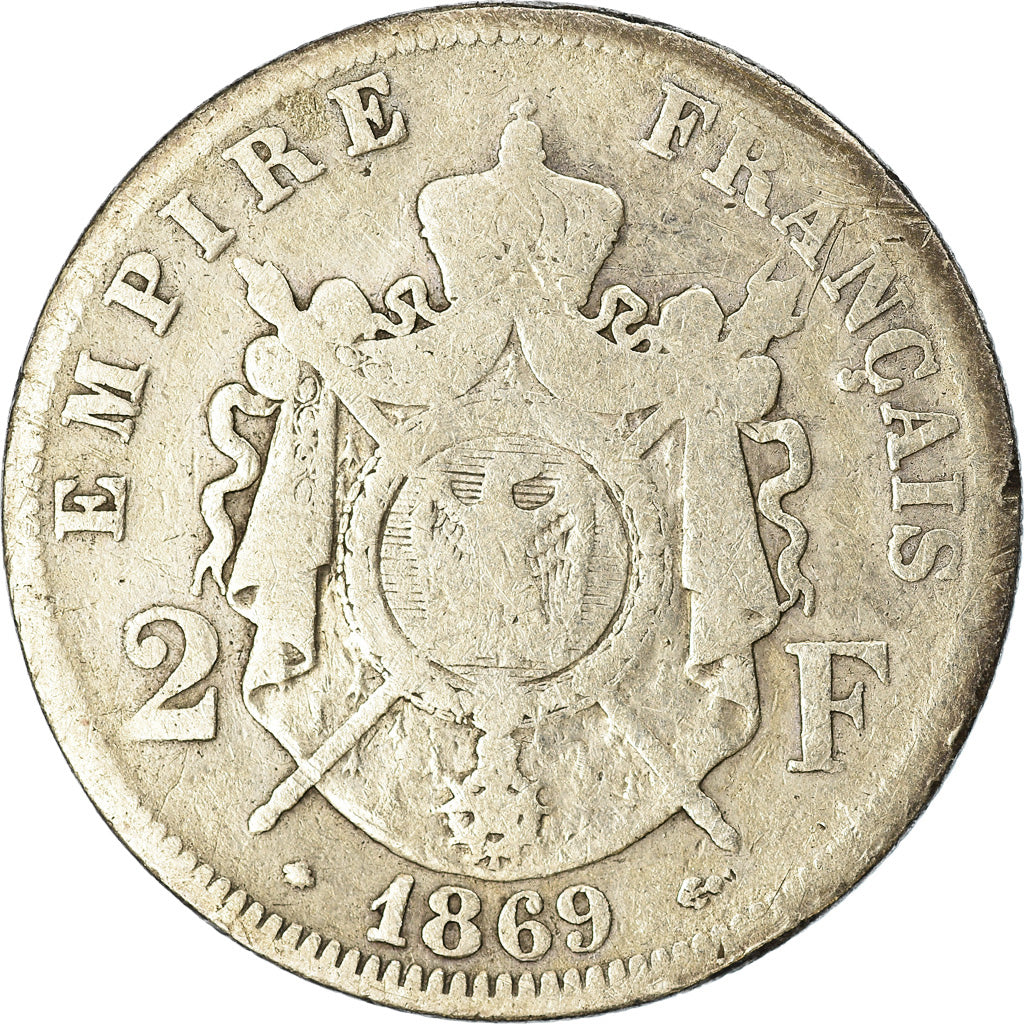 Monnaie, France, Napoleon III, Napoléon III, 2 Francs, 1869, Paris, B+, Argent